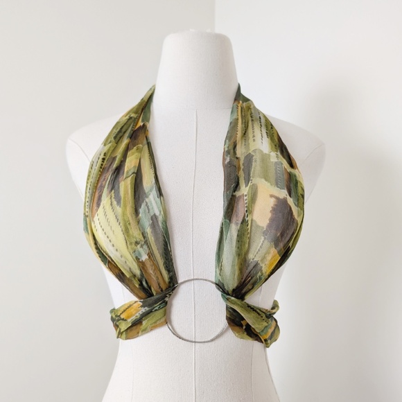 Free with Purchase - Sheer Green Scarf Silk Rectangular Thin - Picture 1 of 13